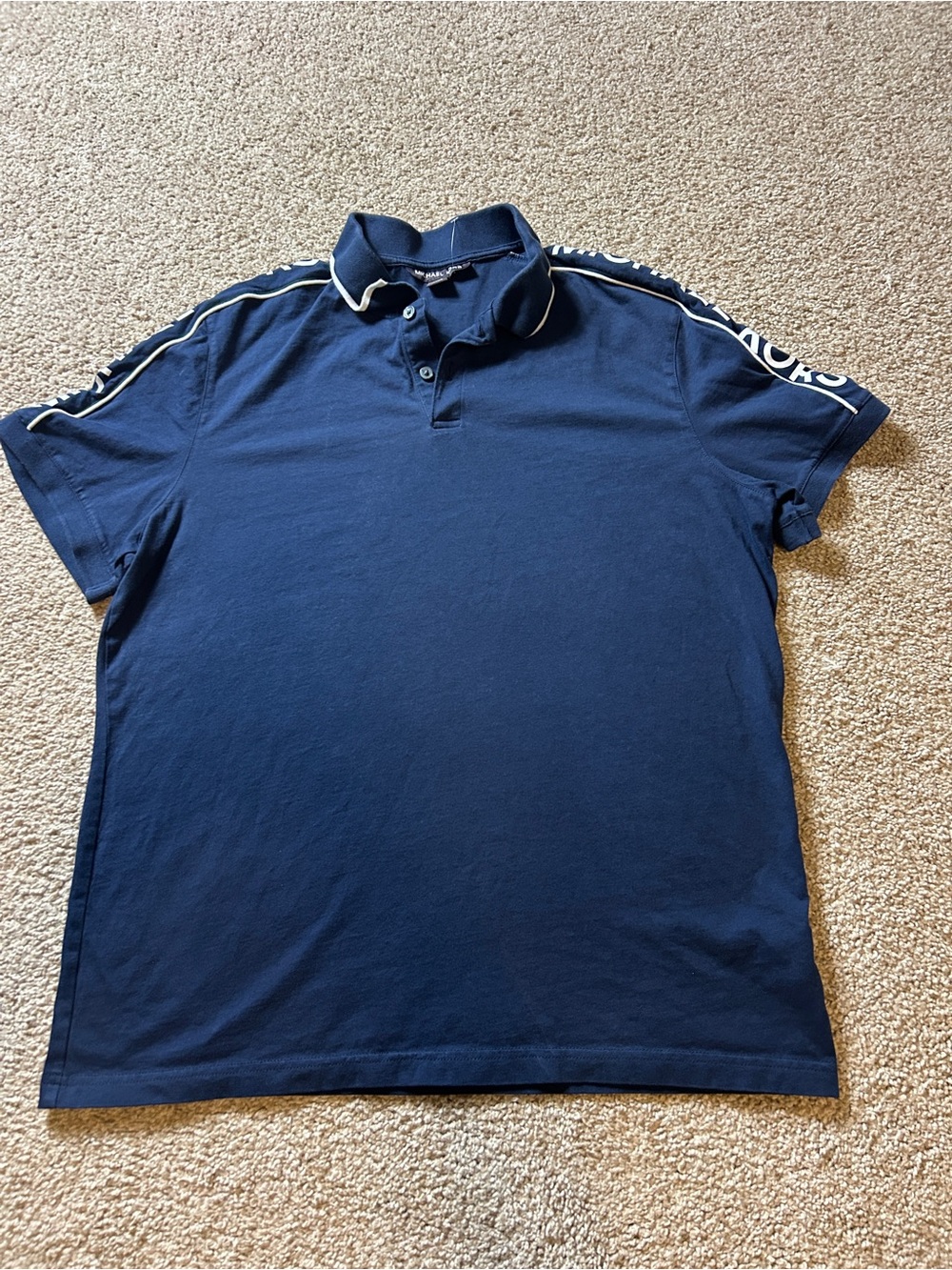 Michael Kors Men's Navy Logo Tape Polo Shirt Short Sleeve Stretch Designer Large